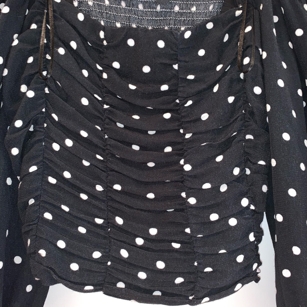Zara Black Crop Top w/ White Polka Dots | SZ US S - Picture 6 of 9
